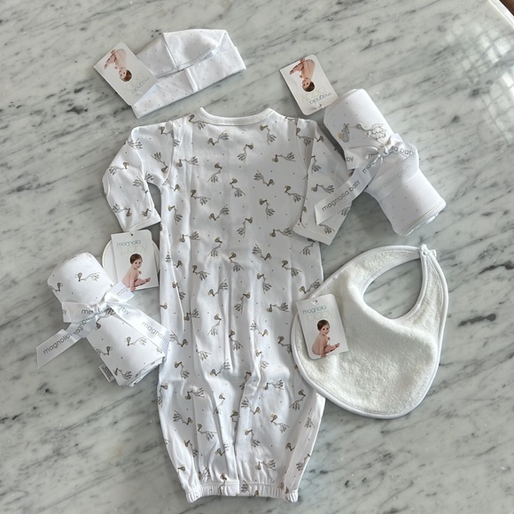 New Magnolia Baby Grey Stork Infant Gift Set Bundle Pima Cotton - Picture 7 of 7